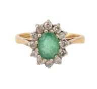 HALLMARKED 18CT GOLD EMERALD & DIAMOND HALO RING