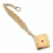 GOLD MESH LINK FOB CHAIN & RUBY SET LOCKET