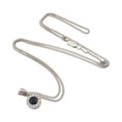 HALMARKED 9CT GOLD SAPPHIRE & DIAMOND HALO PENDANT NECKLACE