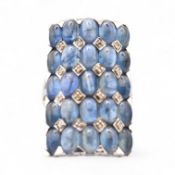 HALLMARKED 9CT WHITE GOLD SAPPHIRE & DIAMOND DRESS RING