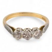 HALLMARKED 18CT GOLD PLATINUM & DIAMOND THREE STONE RING