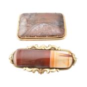 TWO VICTORIAN AGATE SPECIMEN BROOCH PINS