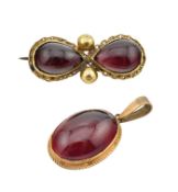 19TH CENTURY GARNET CABOCHON BROOCH & PENDANT