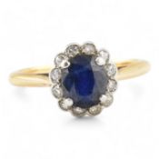 GOLD SAPPHIRE & DIAMOND HALO RING