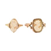 TWO ANTIQUE 9CT GOLD CAMEO RINGS