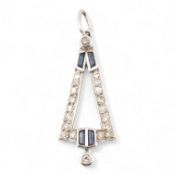 ART DECO WHITE GOLD SAPPHIRE & DIAMOND NECKLACE PENDANT
