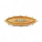 19TH CENTURY 9CT GOLD PEARL & TURQUOISE LOCKET BROOCH