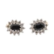 PAIR OF HALLMARKED 9CT GOLD SAPPHIRE & CZ CLUSTER EARRINGS