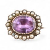 19TH CENTURY GOLD PEARL & AMETHYST BROOCH PIN