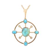 EARLY 20TH CENTURY TURQUOISE & PEARL PENDANT NECKLACE