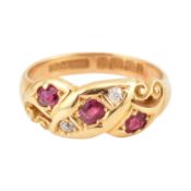 VICTORIAN HALLMARKED 18CT GOLD RUBY & DIAMOND RING