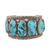 SIGNED STERLING SILVER & TURQUOISE CUFF BANGLE