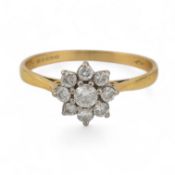 HALLMARKED 18CT GOLD & DIAMOND CLUSTER RING