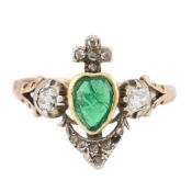 ANTIQUE 19TH CENTURY GEORGIAN EMERALD & DIAMOND ANCHOR RING