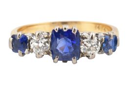 GOLD SAPPHIRE & DIAMOND FIVE STONE RING