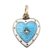 EARLY 20TH CENTURY GUILLOCHE ENAMEL HEART PENDANT
