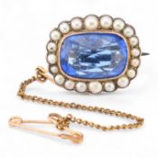 19TH CENTURY GOLD PEARL & BLUE PASTE BROOCH PIN