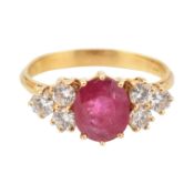 HALLMARKED 18CT GOLD RUBY & DIAMOND RING