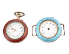 TWO EARLY 20TH CENTURY ENAMEL DECORATED WATCHES
