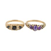 TWO HALLMARKED 9CT GOLD GEM SET RINGS