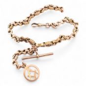 GOLD FANCY LINK WATCH CHAIN & MASONIC FOB