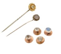 ANTIQUE GOLD & GEM SET BUTTON STUDS & STICK PINS