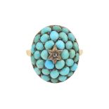 19TH CENTURY DIAMOND AND TURQUOISE BOMBE CLUSTER RING