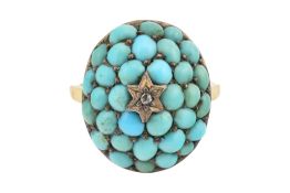 19TH CENTURY DIAMOND AND TURQUOISE BOMBE CLUSTER RING