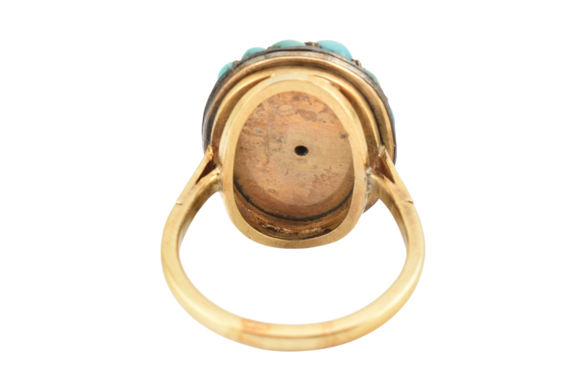 19TH CENTURY DIAMOND AND TURQUOISE BOMBE CLUSTER RING - Image 3 of 4