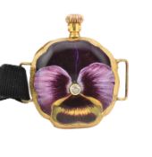 18CT GOLD, DIAMOND & ENAMEL SET PENDANT WATCH - MANNER OF FABERGE