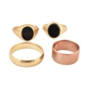 FOUR HALLMARKED 9CT GOLD RINGS