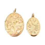 TWO HALLMARKED 9CT GOLD LOCKET NECKLACE PENDANTS