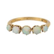 A HALLMARKED 1920s 18CT GOLD & FIVE STONE RING