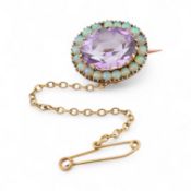 19TH CENTURY VICTORIAN AMETHYST & OPAL BROOCH PIN