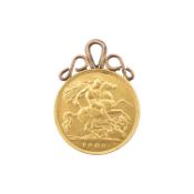 MOUNTED 1909 GOLD HALF SOVERIEGN PENDANT