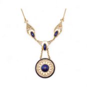 ART NOUVEAU 14CT GOLD & ENAMEL PENDANT SET NECKLACE