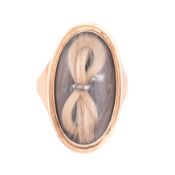 19TH CENTURY GEORGIAN GOLD & DIAMOND HAIRWORK MOURNING RING