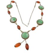 SILVER JADE & AMBER BEAD NEACKLACE