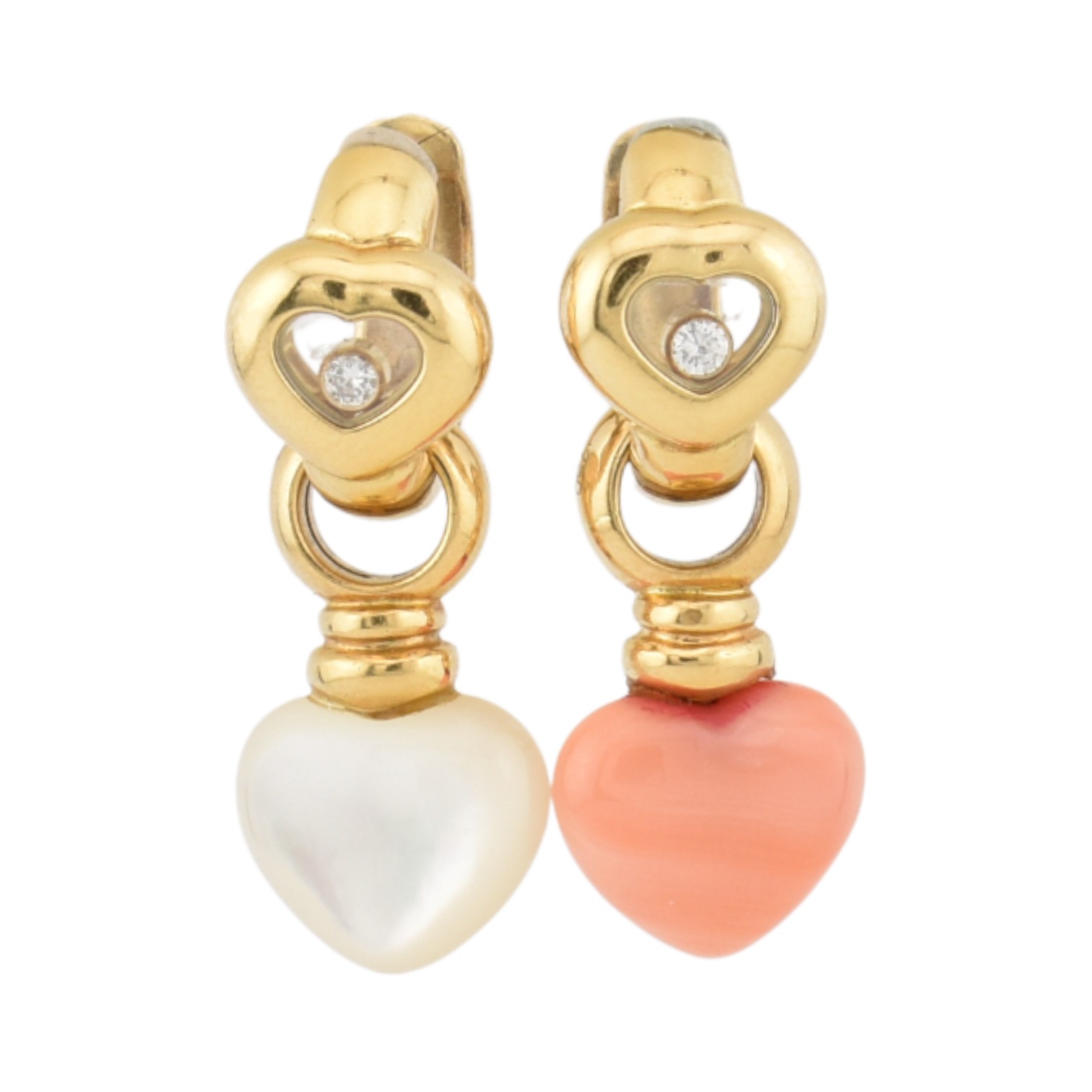 PAIR 1990S CHOPARD HAPPY DIAMONDS HEART CHARM EARRINGS