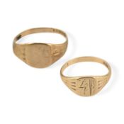 TWO HALLMARKED 9CT GOLD SIGNET RINGS
