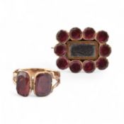 19TH CENTURY GOLD & GARNET RING & GARNET MOURNING BROOCH