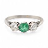 EMERALD & DIAMOND THREE STONE RING