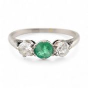 EMERALD & DIAMOND THREE STONE RING