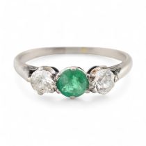 EMERALD & DIAMOND THREE STONE RING