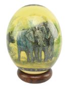 SOUTH AFRICAN DECOUPAGE - VINTAGE PRINTED OSTRICH EGG ON STAND