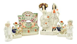 COLLECTION OF 19TH CENTURY STAFFORDSHIRE FLATBACK FIGURINES