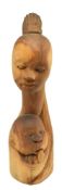 A. WANJAU - AFRAICAN WOODEN SCULPTURE DEPICTING A MOTHER AND A CHILD