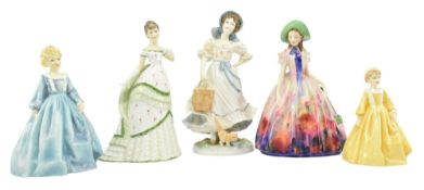 ROYAL WORCESTER, DOULTON & SIMILAR - COLLECTION OF FIVE PORCELAIN FIGURINES OF LADIES