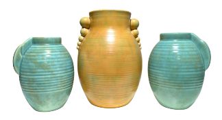 SHORTER & SONS - THREE 1930S ART DECO CERAMIC VASES INCL. A PAIR