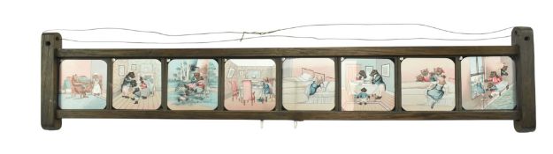 EIGHT EARLY 20TH CENTURY FRAMED THREE BEARS NURSERY STORY MAGIC LANTERN GLASS SLADES IN FRAME
